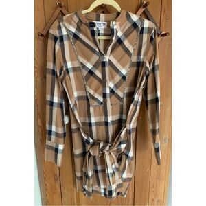 Derek Lam 10 Crosby plaid front faux sleeve tie mini shirt dress NWOT